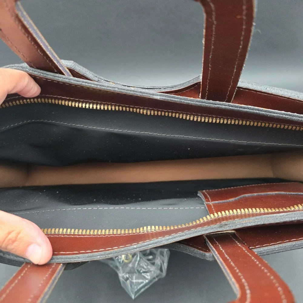 Vintage Brown Leather Briefcase Slim Laptop Bag Messenger with Shoulder Strap